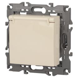 14-2103-02 ЭРА Розетка 2P+E Schuko со шторками с крышкой, 16A-250В, IP20, Эра Elegance, сл.кость | Elegance Слоновая кость