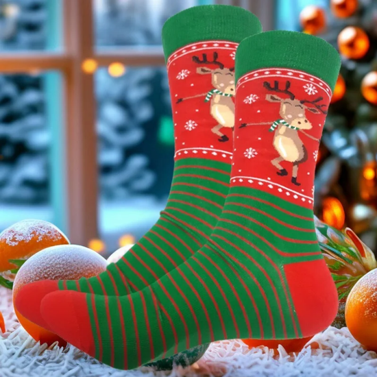Носки Новый год и Рождество Рудольф зажигает в Рождество, р-р 42-46 (красный/зеленый)