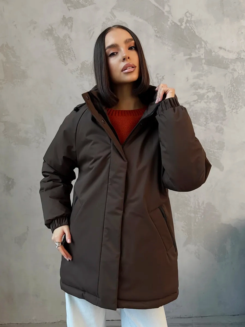 Куртка весенняя удлиненная с капюшоном