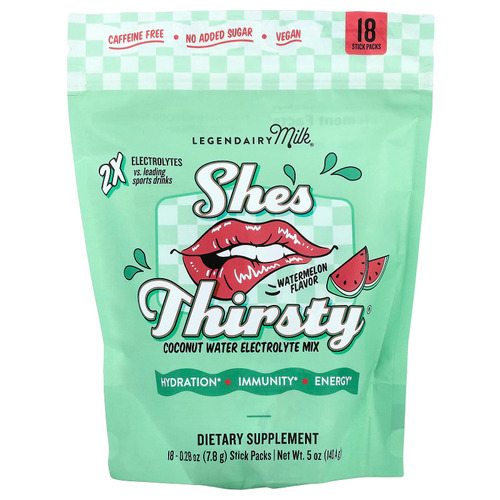 Legendairy Milk, She's Thirsty®, смесь электролитов с кокосовой водой, арбуз, 18 пакетиков по 7,8 г (0,28 унции)