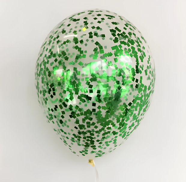 Шар с конфетти зеленый 32 см  (БГ-17)