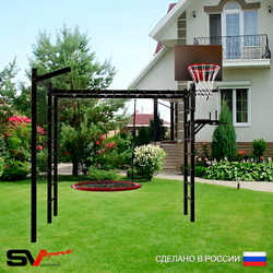 Уличная шведская стенка Sv Sport рукоход с комплектом турник прямой У5233.2К (Турник/Брусья/Гнездо 115см/Щит баскет/Кронш бокс)