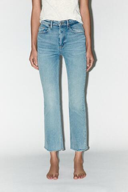 ZARA ДЖИНСЫ TRF CROPPED FLARE С ВЫСОКОЙ ПОСАДКОЙ, ГОЛУБОЙ