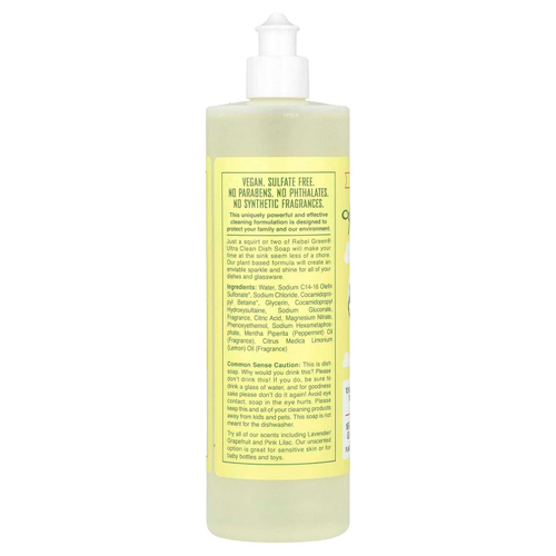 Rebel Green, Ultra Clean Dish Soap, перечная мята и лимон, 473 мл (16 жидк. Унций)