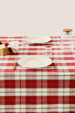 ZARA HOME СКАТЕРТЬ В КЛЕТКУ И ХЛОПОК, КРАСНЫЙ