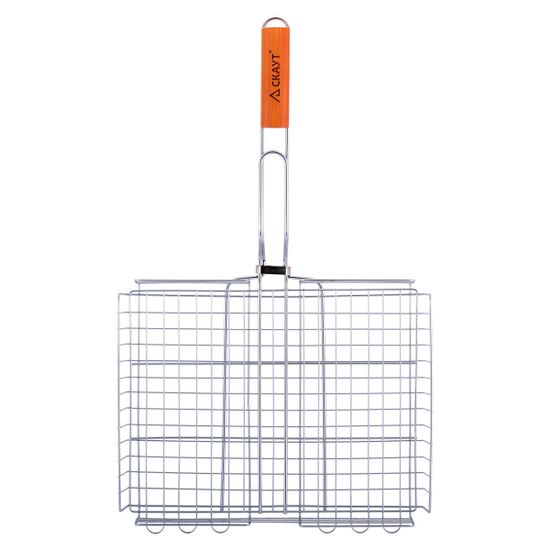 Решетка для гриля глубокая 38х30х6 см. из хромированной стали СКАУТ СК-0705 с деревянными ручками