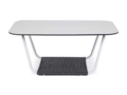 "Гранада" журнальный стол 90х60см из HPL, цвет "молочный", каркас белый муар, роуп темно-серый круглый