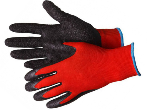 Перчатки нейлоновые Красные с вспененным латексным покрытием (720/меш, уп-12шт)