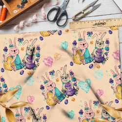 Ткань блэкаут пасхальные кролики с сердечками