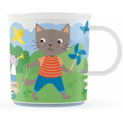 КРУЖКА ДЕТСКАЯ С ГОЛУБЫМ ДЕКОРОМ И НЕСКОЛЬЗЯЩИМ ДНОМ 200МЛ (Белый)