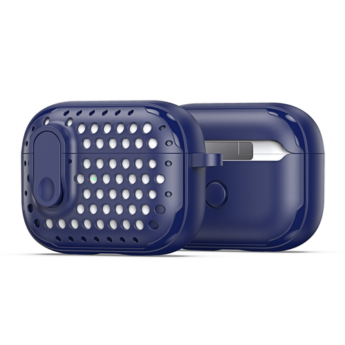 Усиленный чехол синего цвета от Dux Ducis для наушников Airpods Pro 2, серия PECM Series Case, в комплекте с карабином