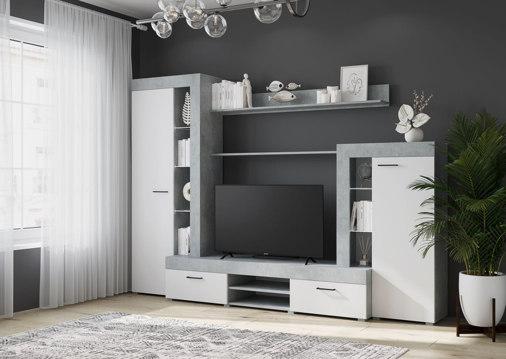 Гостиная Дельта - Белый/Бетон