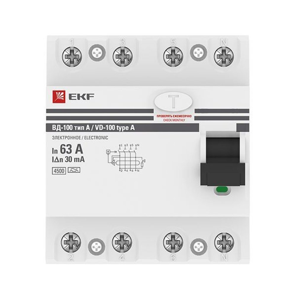 Устройство защитного отключения ВД-100 4P 63А 30мА тип А эл, EKF PROxima