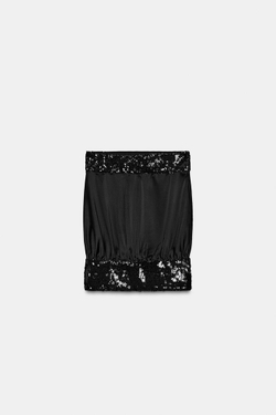 ZARA ТОП БЕЗ БРЕТЕЛЕК С ПАЙЕТКАМИ, ЧЕРНЫЙ