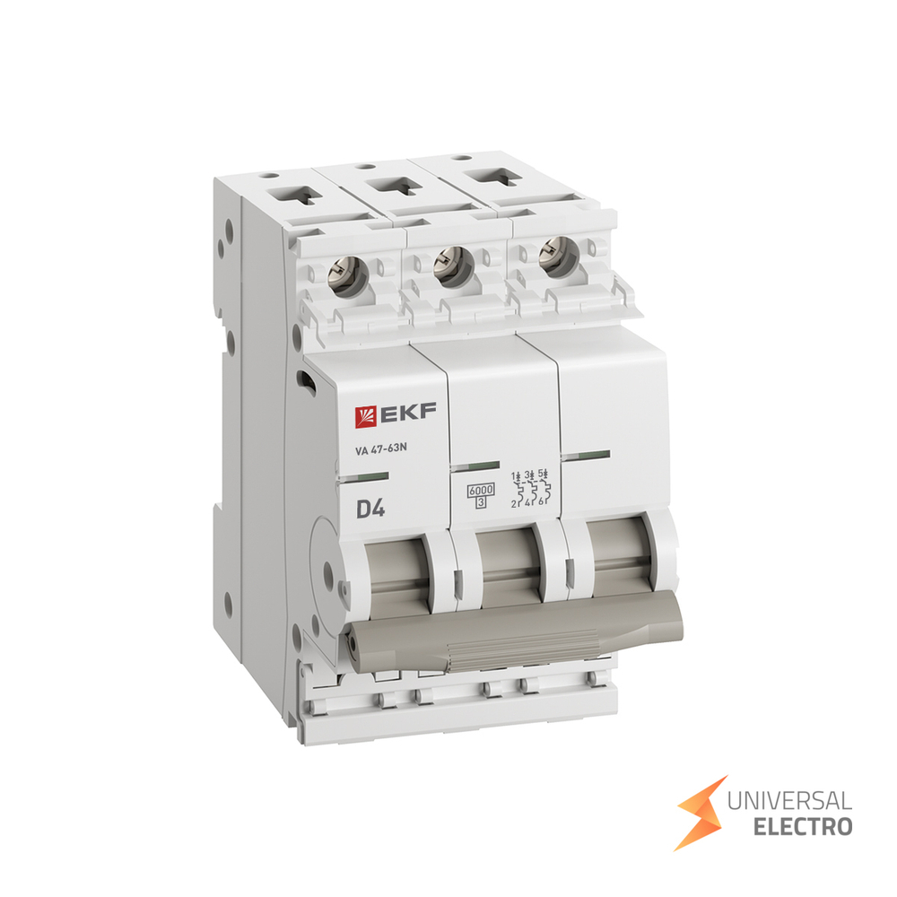 Автоматический выключатель 3P 4А (D) 6кА ВА 47-63N EKF PROxima