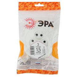 Удлинитель электрический ЭРА UR-3-1,5m рулетка без заземления 3 розетки 1,5м ШВВП 2x0,75мм2 6А