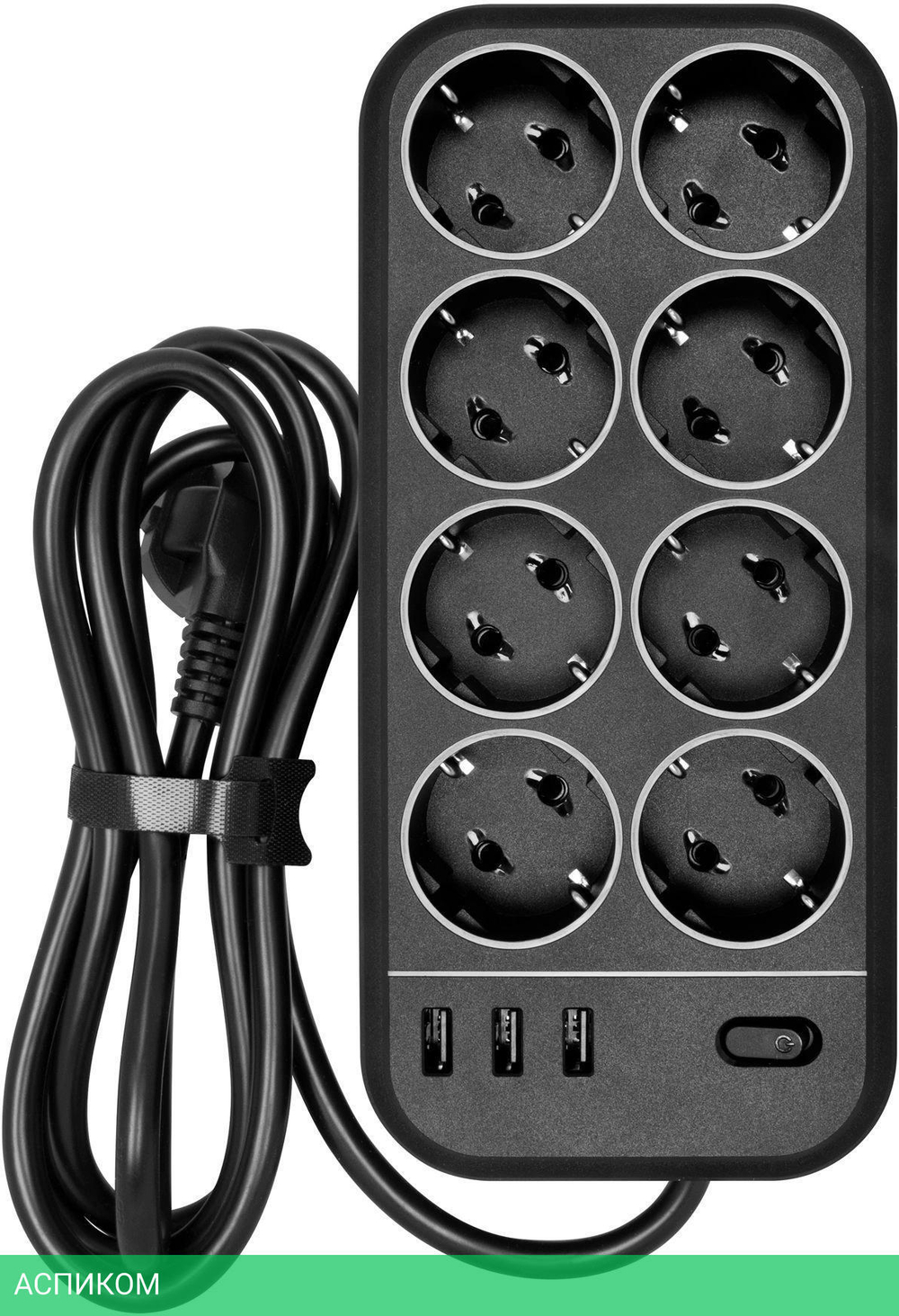 Сетевой фильтр Powercom SP-08 USB03AB 3.0м 8 розеток черный