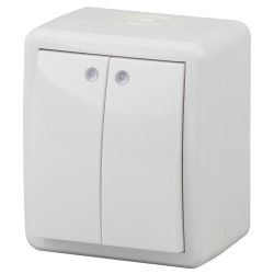 Выключатель ЭРА Эксперт 11-1405-01 двойной с подсветкой IP54 10АХ-250В ОУ белый | Эра Эксперт