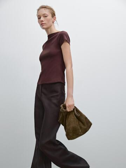 Massimo Dutti Футболка из 100% хлопка в рубчик, бордо