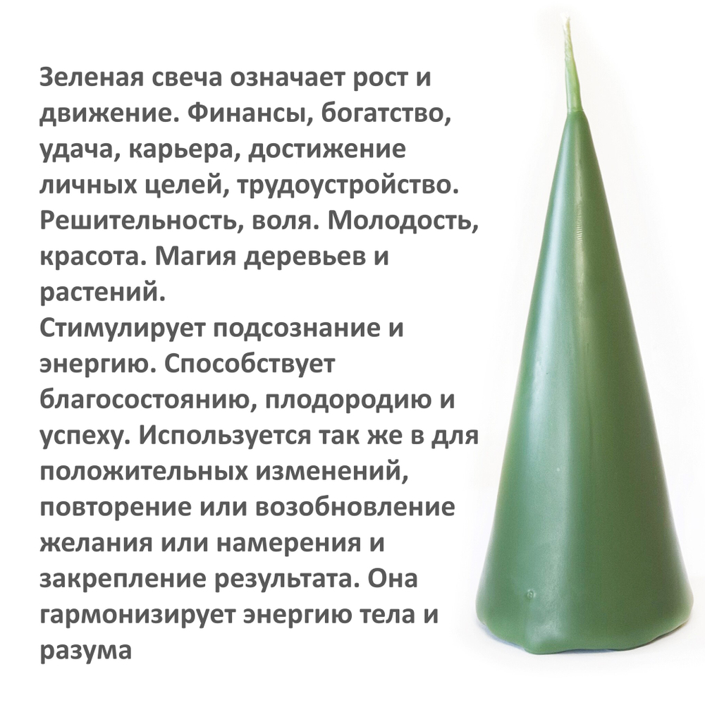 Свеча конус зеленая / пчелиный воск / 13х5 см