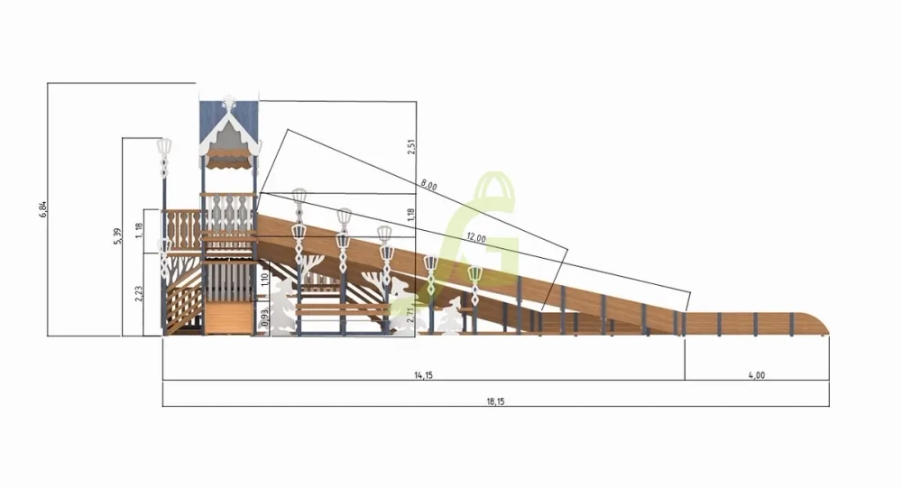 Зимняя деревянная горка "IgraGrad Snow Fox 19" с тремя скатами