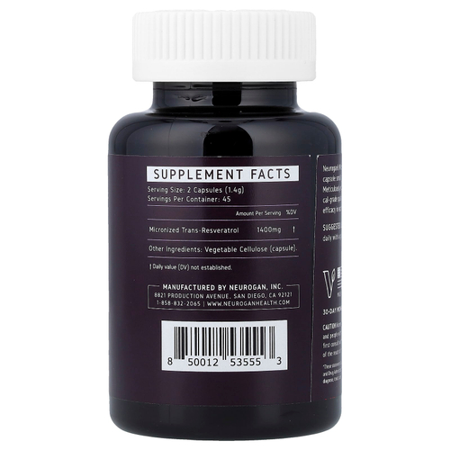 Neurogan Health, транс-ресвератрол, 90 веганских капсул (700 мг в 1 капсуле)
