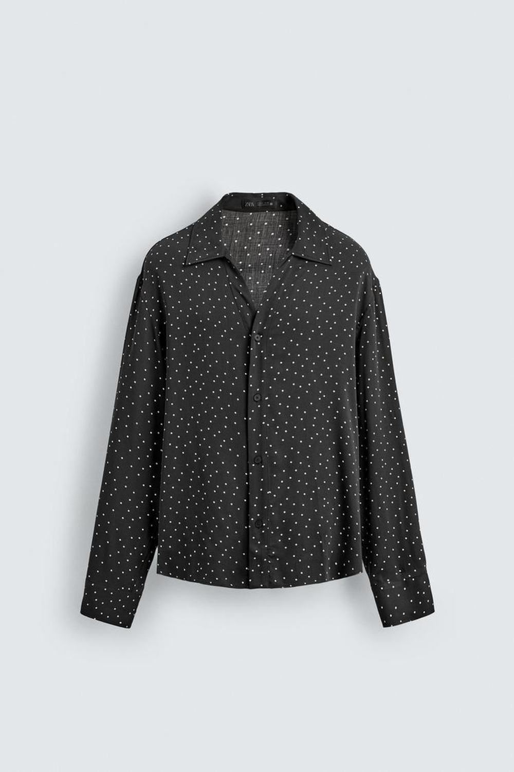 ZARA РУБАШКА СТРУЯЩЕГОСЯ ПОКРОЯ С ПРИНТОМ В ГОРОШЕК, ЧЕРНЫЙ/БЕЛЫЙ