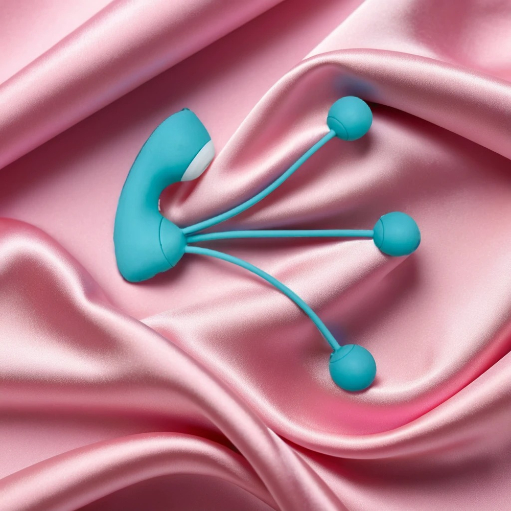 Вакуумный стимулятор с вагинальными виброшариками Youvic, бирюзовый