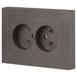 Розетка Intro Accent 6-204-09 2х2P, 16А-250В, IP20, СУ, AL/CU, титан | Intro