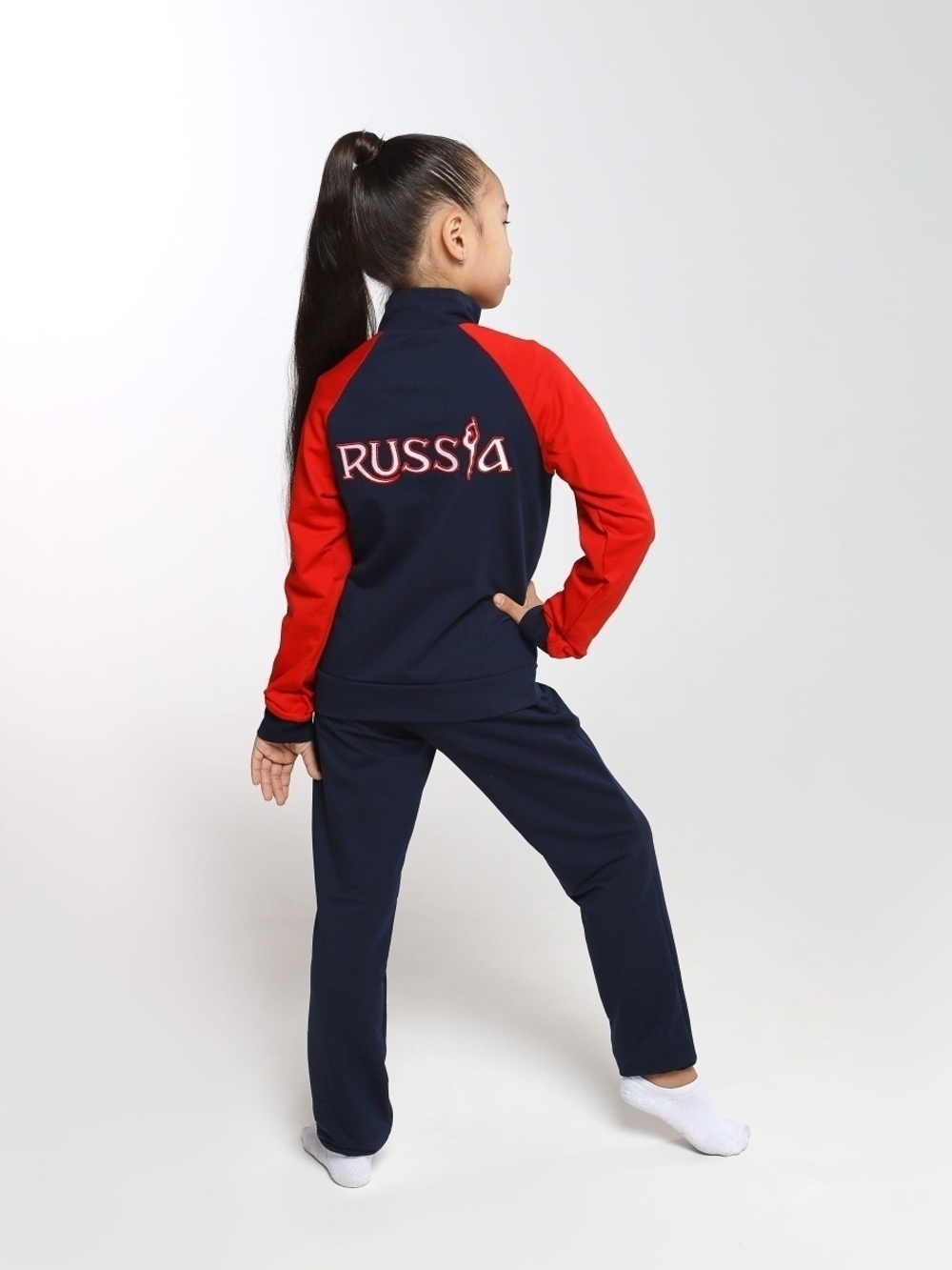 Спортивный костюм для девочки Россия красный рукав темно-синий