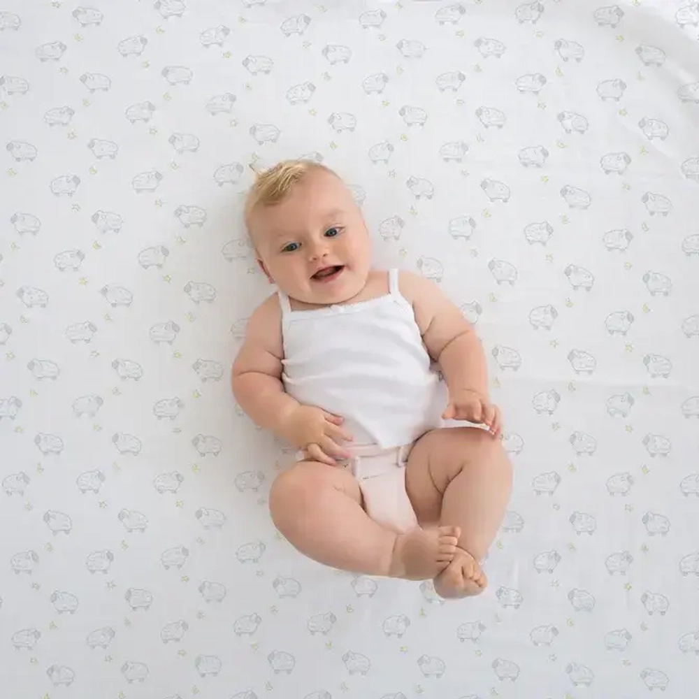 SwaddleDesigns Пеленка муслиновая - Little Lambs, Moons & Stars, Sterling & Pale Banana