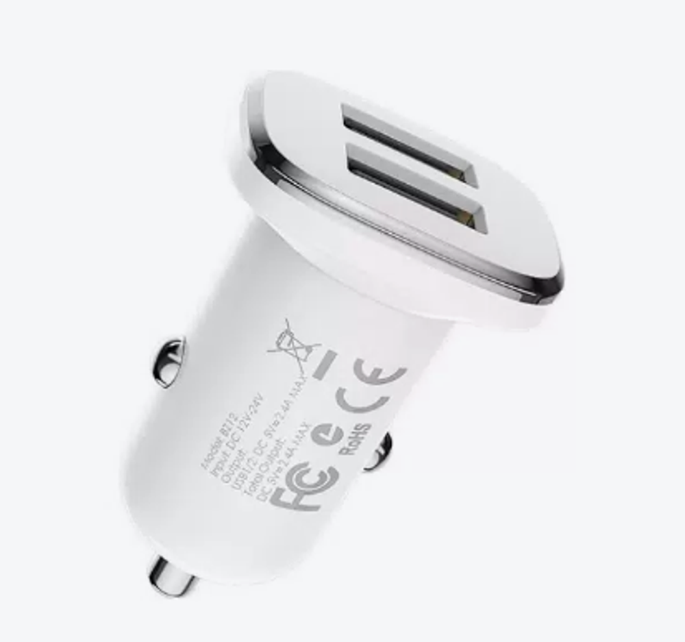 ШТЕКЕР-зарядка 2 USB  mini 12v-24v 2,4А Borofone белый BZ12 70306/00356