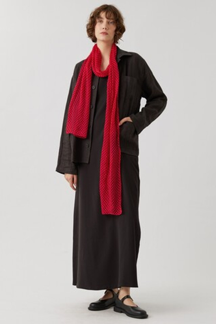 Шарфик красный в белый горошек