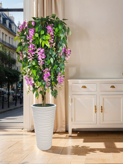 Искусственное дерево Акация лиловая 170см в высоком круглом белом кашпо