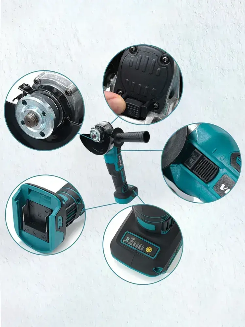 Болгарка аккумуляторная бесщеточная , УШМ 125 мм, плавный пуск с регулировкой до 11000 об/м, 800W, 2 АКБ и 1 ЗУ