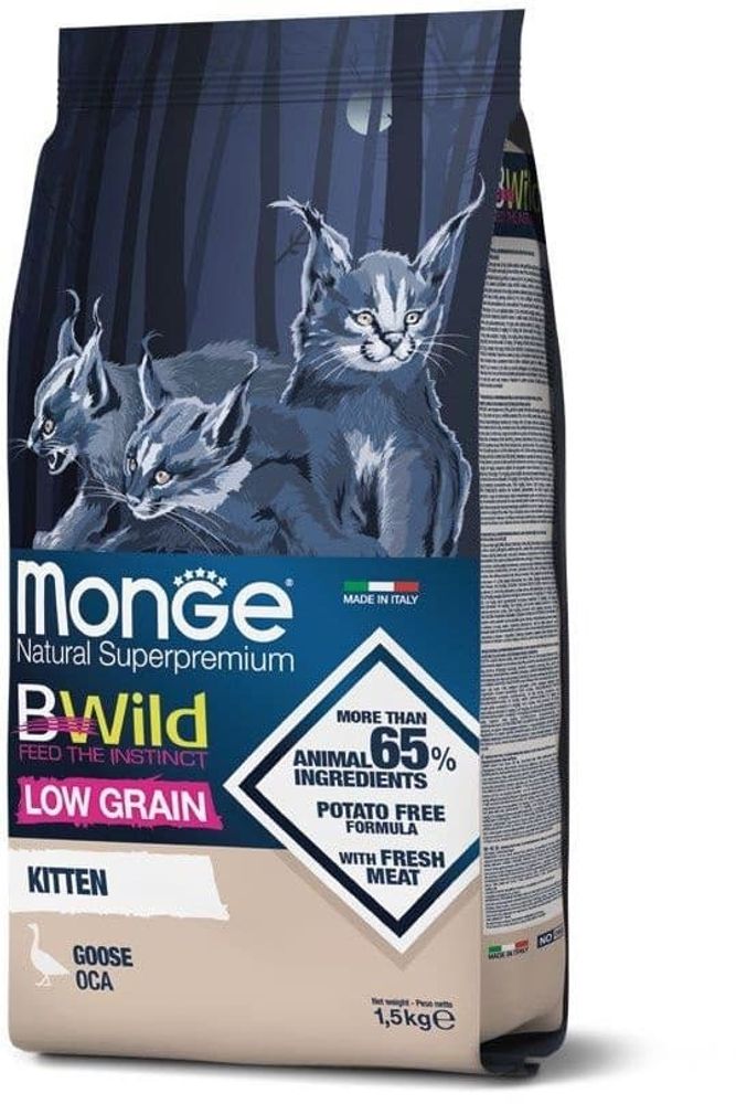 Monge Cat BWild LOW GRAIN Kitten низкозерновой корм из мяса гуся для котят 1,5кг