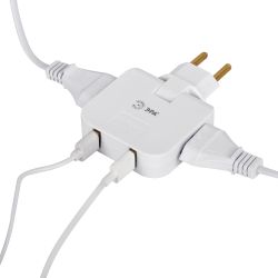 Разветвитель электрический ЭРА SPF-2-FL-USB поворотный на 2 розетки + 2USB 10А белый | Электротовары