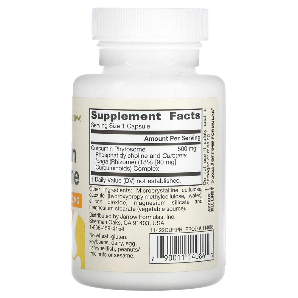 Jarrow Formulas, фитосомы куркумина, 500 мг, 60 вегетарианских капсул