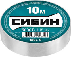 СИБИН 15 мм х 10 м, 5 000 В, белая, изолента ПВХ (1235-8)