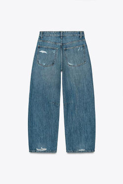 ZARA ДЖИНСЫ-БАЛЛОНЫ СРЕДНЕЙ ПОСАДКИ TRF, СИНИЙ