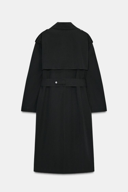 ZARA ДЛИННЫЙ ТРЕНЧ С ПОЯСОМ, ЧЕРНЫЙ