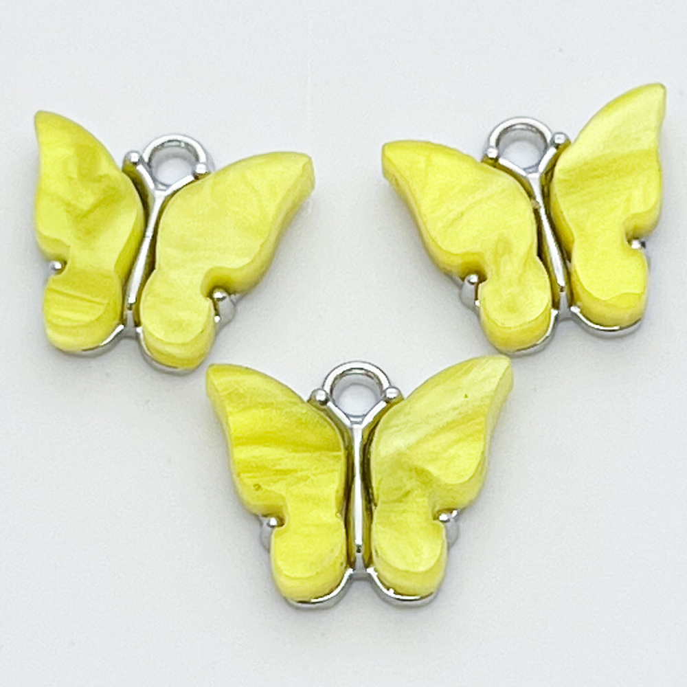 Подвеска Бабочка, цвет желтый+серебро, размер 12*13 мм, цена за 1 шт