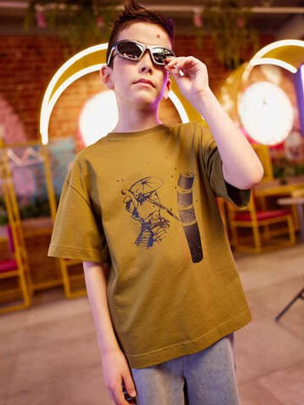 Футболка оверсайз "Хаки" с принтом 7+