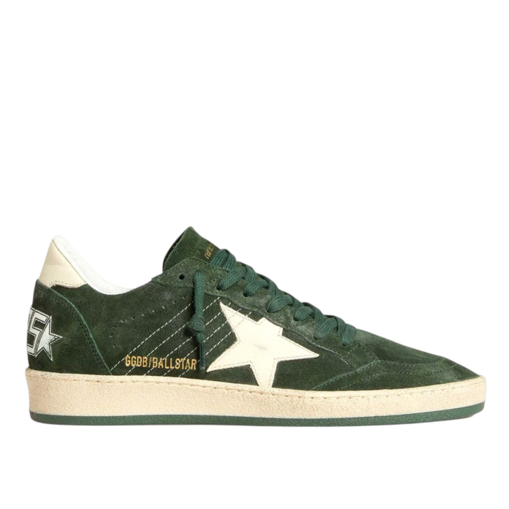 Женские кеды Golden Goose Ball Star Green suede with White leather star and White heel tab