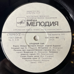 Винтажная виниловая пластинка LP Вадим Мищук, Валерий Мищук, Сергей Буданов, Блудный Сын (СССР 1991)