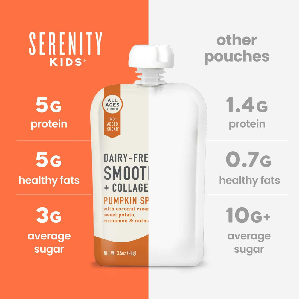 Serenity Kids, безмолочный смузи с коллагеном, для детей от 6 месяцев, тыква и специи, 99 г (3,5 унции)