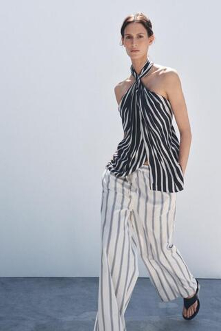 ZARA БРЮКИ ПАЛАЦЦО В ПОЛОСКУ — ZW COLLECTION, ЭКРЮ