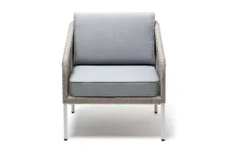 "Канны" кресло плетеное из роупа, каркас алюминий светло-серый (RAL7035) муар, роуп серый меланж круглый, ткань светло-серая