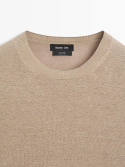 Massimo Dutti Вязаный льняной свитер с круглым вырезом, песочный