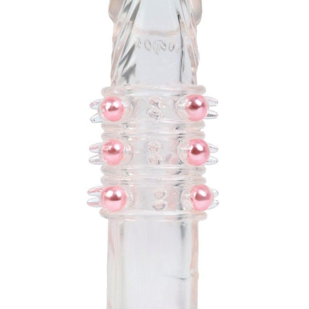 Прозрачная силиконовая насадка на член с цветными бусинами (Цвет: прозрачный)